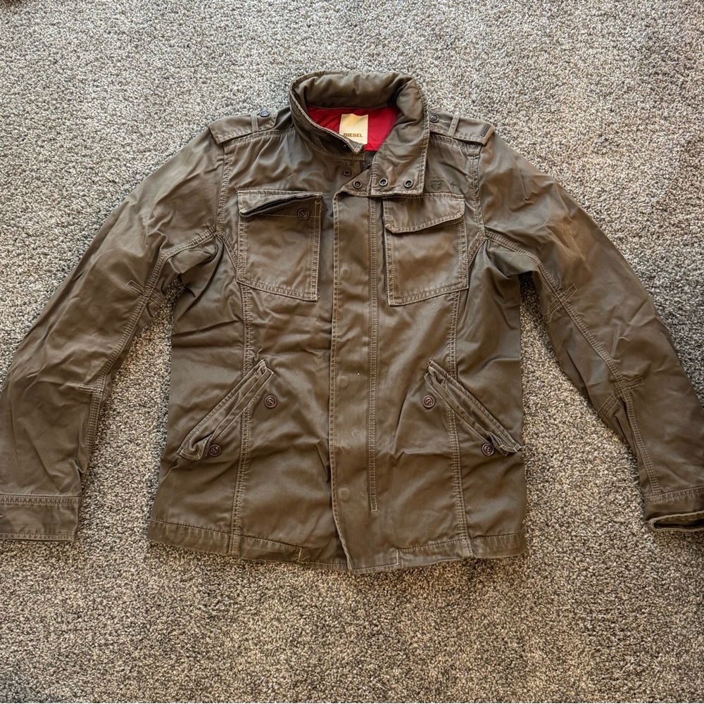 Diesel Sage Green Military Field Jacket with Zipped-In Rain hood